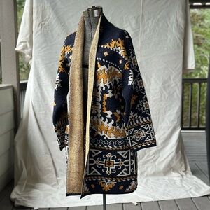 Vertigo Paris Navy and Mustard Patterned Knit Cardigan